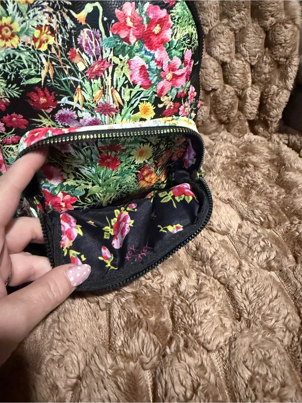 Betsey Johnson Floral Mini Backpack in Black Trim
